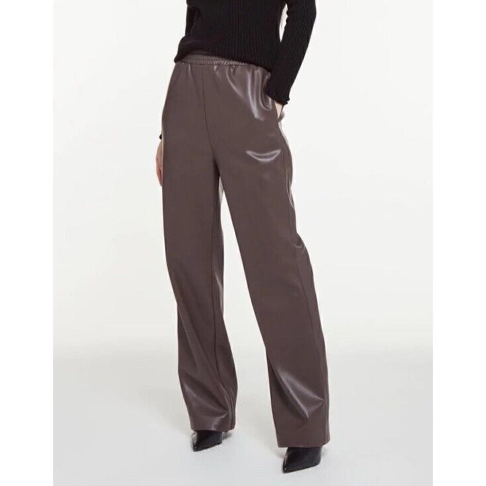NWT APPARIS Vegan Leather Pants TREY Cocoa wide leg Large